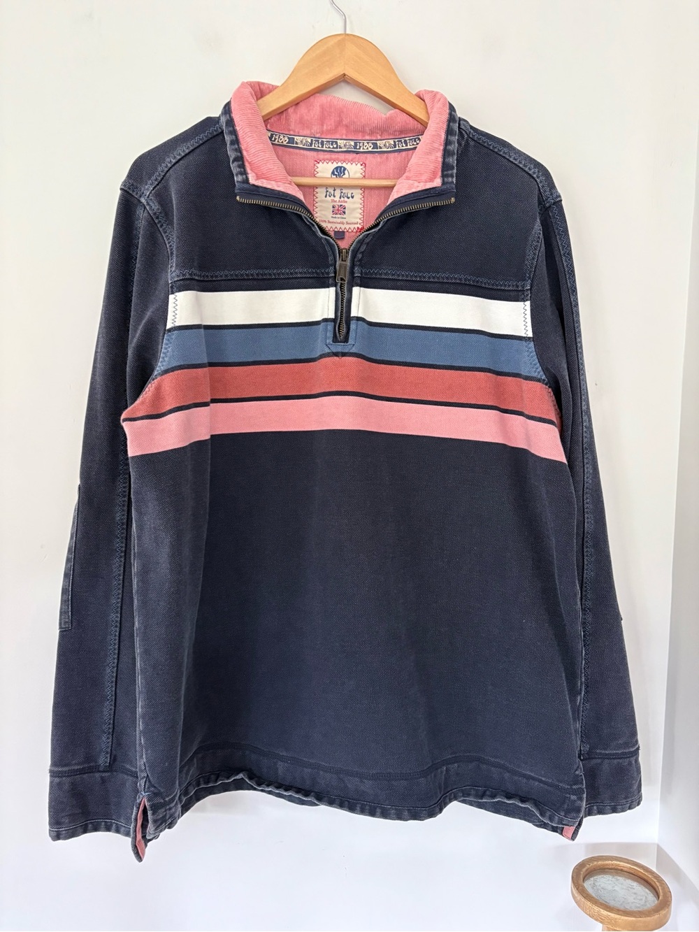 FAT FACE XL THE AIRLIE Pique Cotton Color Stripe 1/4 Zip Pullover Top Heavy EUC